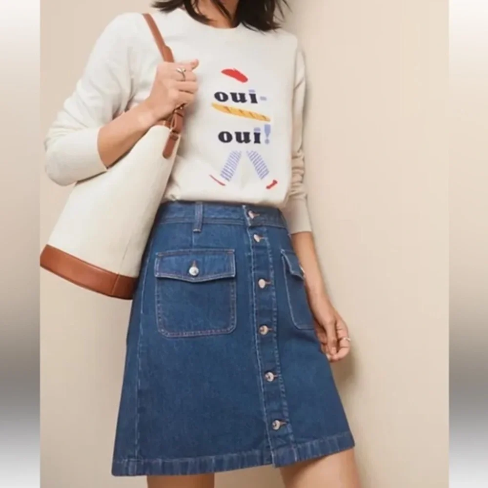 Ann Taylor Loft Denim Button-Front Skirt 100% cotton natural fibers